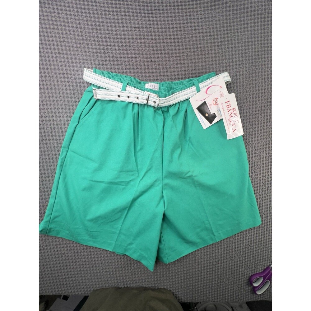 Vtg Koret Francisca Womens Green Shorts Size 18 Petite Elastic High Waist Pleats
